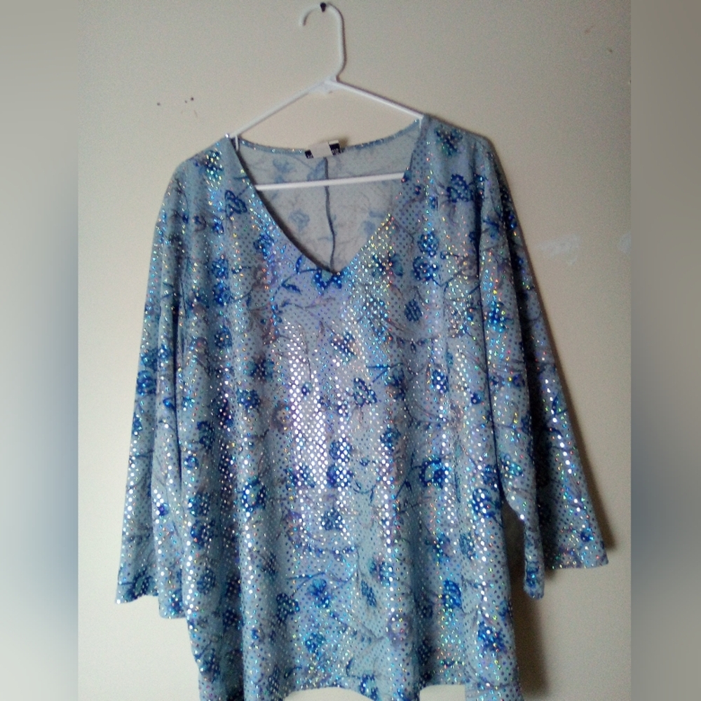FASHION BUG Blue Sequin Women's Top SIZE 2XL - Picture 3 of 9